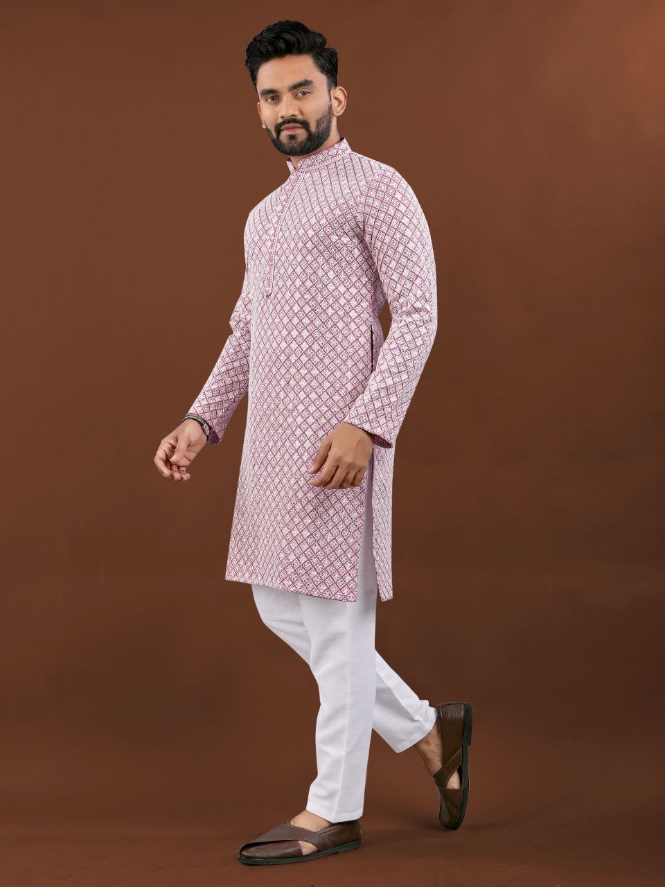 Pink color sequins work kurta pajama with online