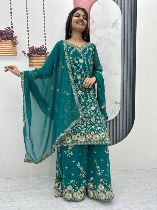 Rama color georgette sharara suit for wedding
