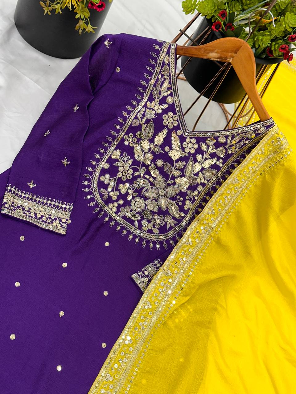 Purple color chinon silk sharara suit images