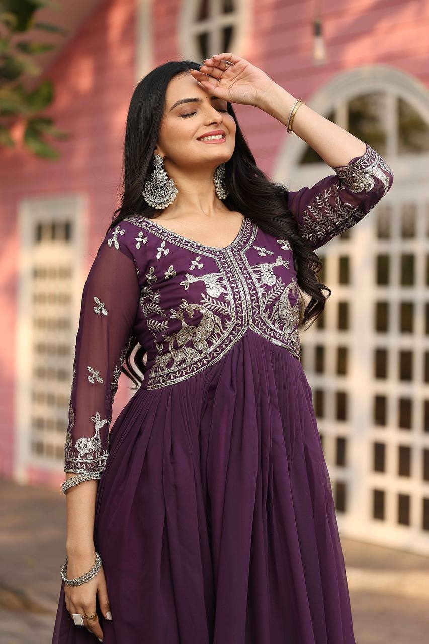 Purple color georgette long gown price