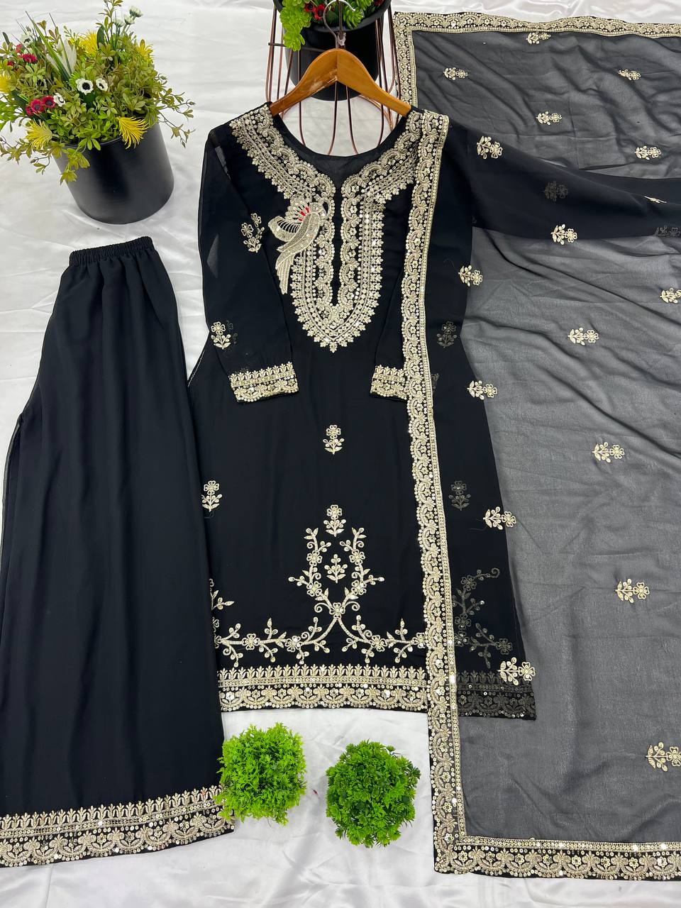 Black color georgette sharara suit for women