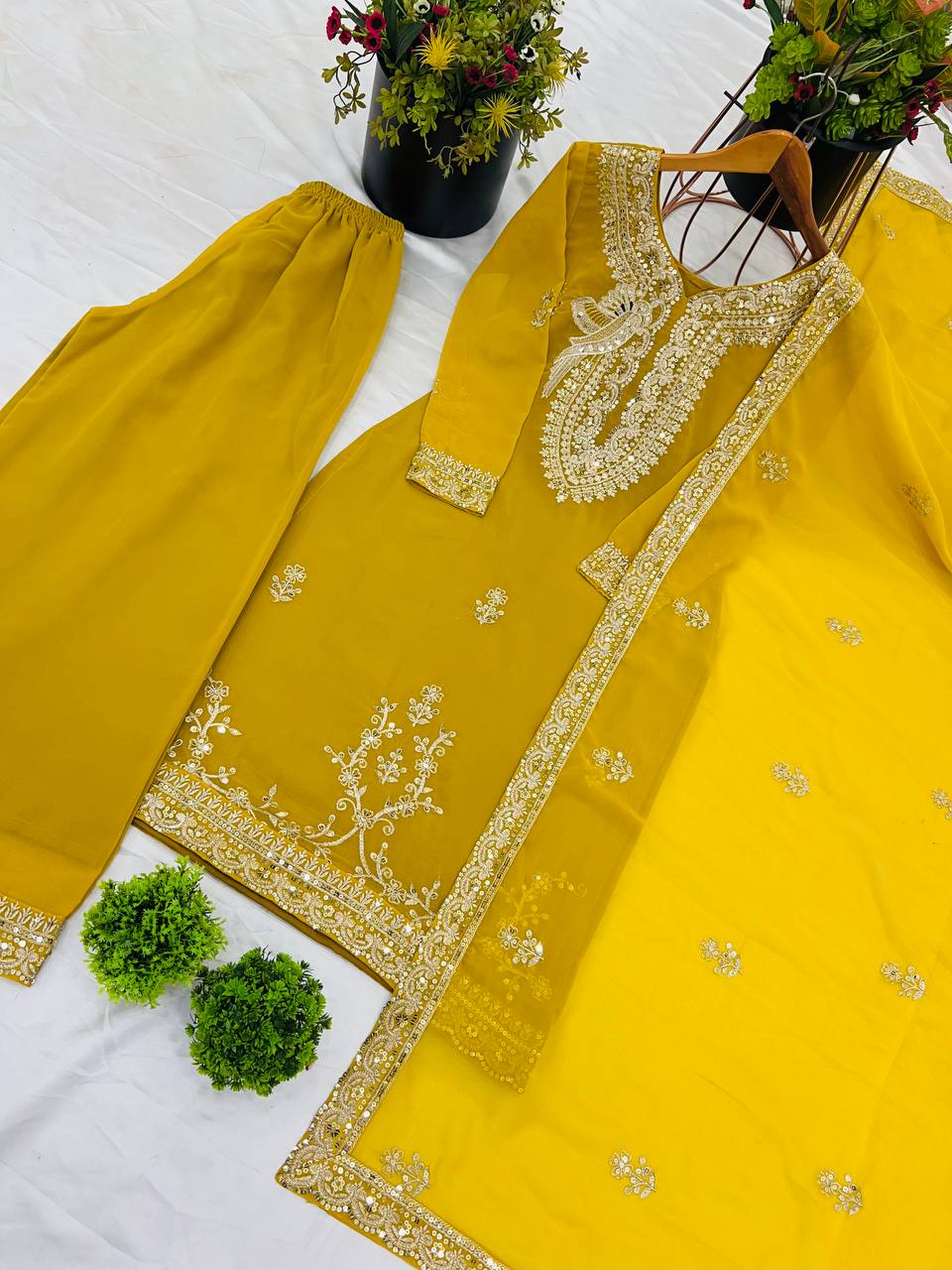 Yellow color georgette sharara suit with dupatta price