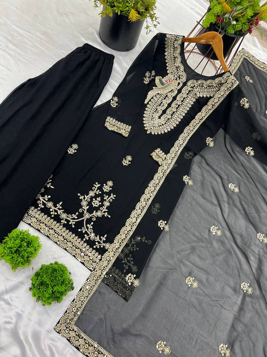 Black color georgette sharara suit for wedding