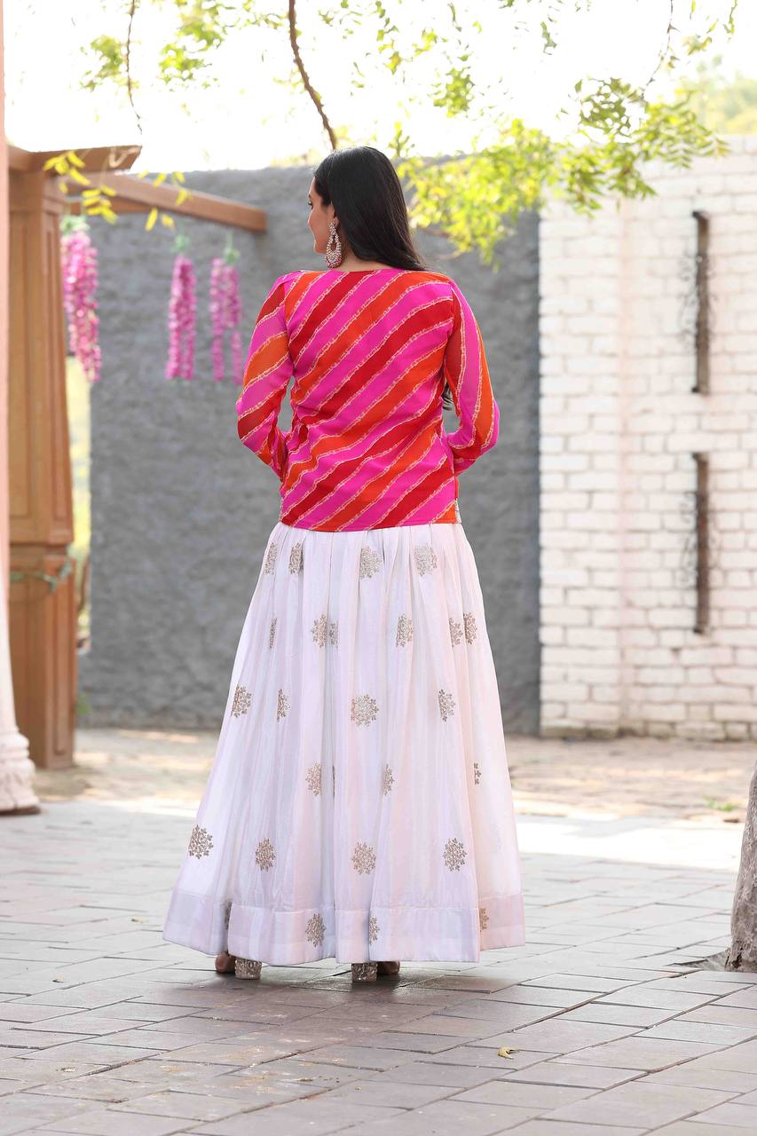White color chinon long gown with koti online shopping