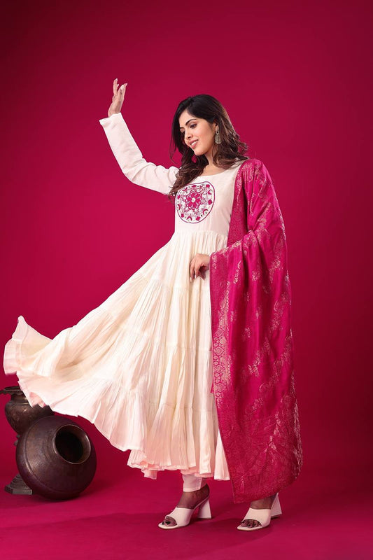 White color roman silk salwar suit for party