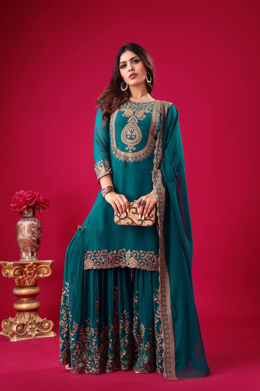 Rama color georgette sharara suit for wedding