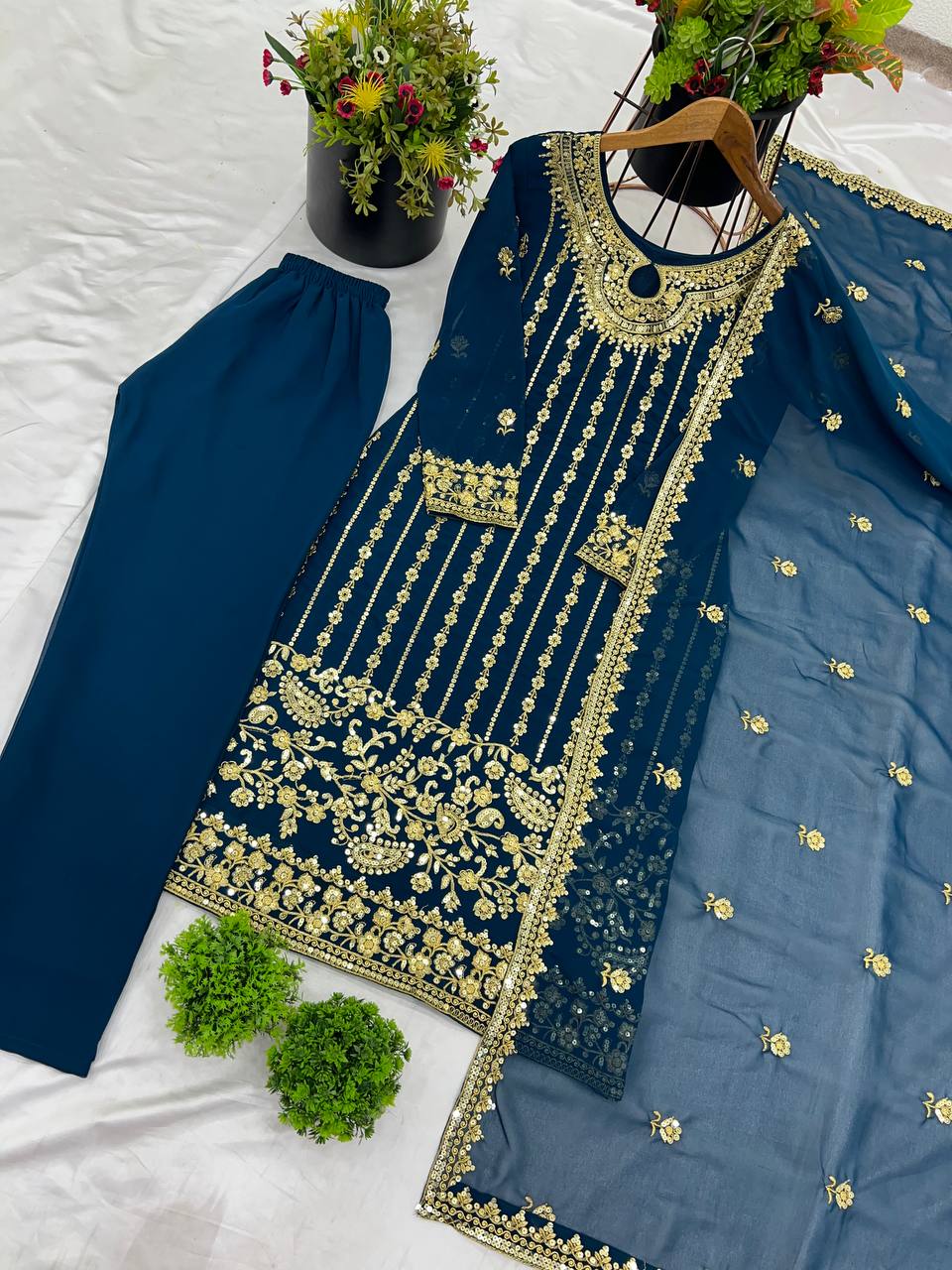 Teal Blue color georgette salwar suit with dupatta images