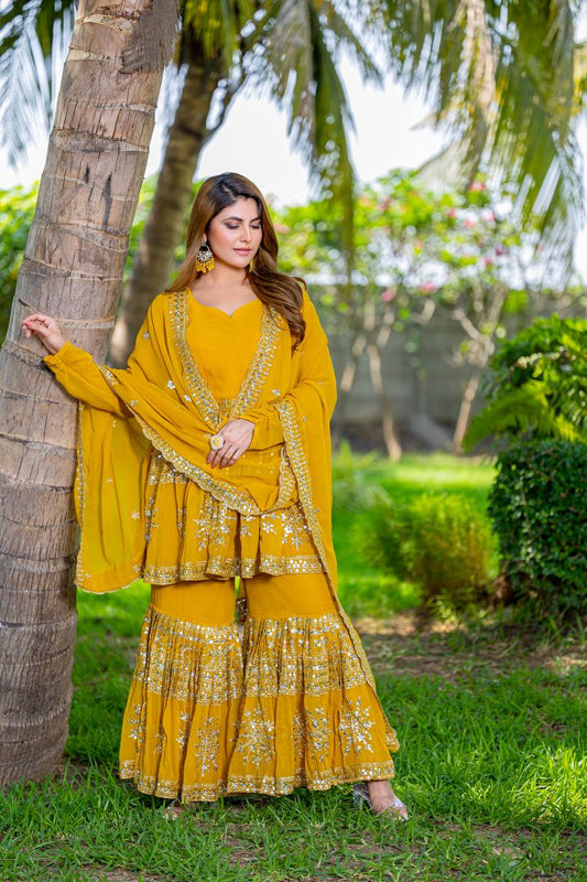 Yellow color georgette sharara suit for women