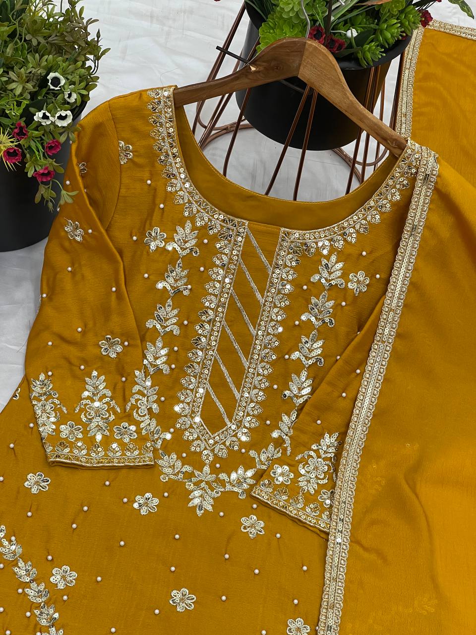 Mustard color georgette sharara suit online