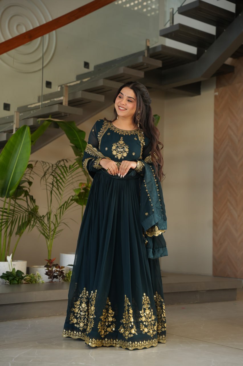 Teal Green Ready To Wear Anarkali Gown For Engagement L / Teal Green Teal Green Ready To Wear Anarkali Gown For Engagement L / Teal Green