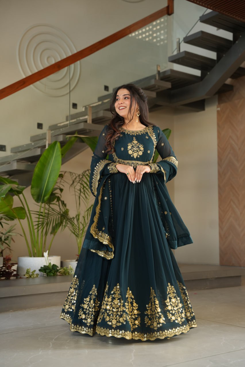 Rama color faux blooming gown for wedding