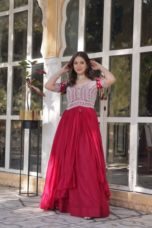Pink color georgette lehenga choli for wedding