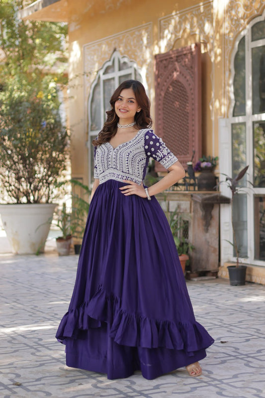 Purple color georgette lehenga choli for wedding