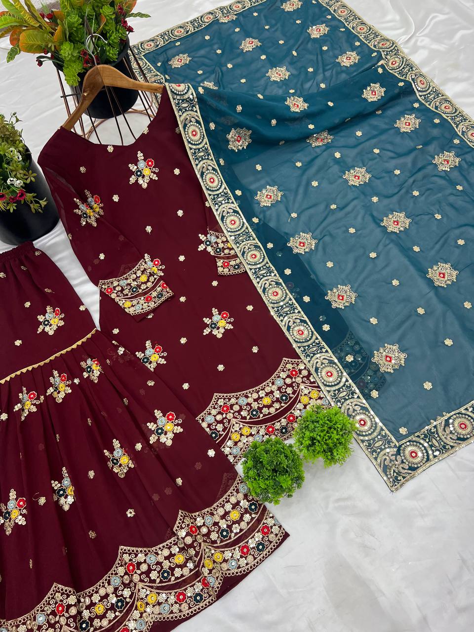 Maroon color georgette sharara suit for women price