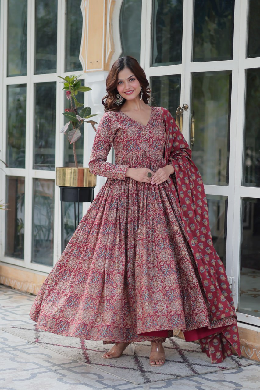 Red color cotton sharara suit with dupatta images