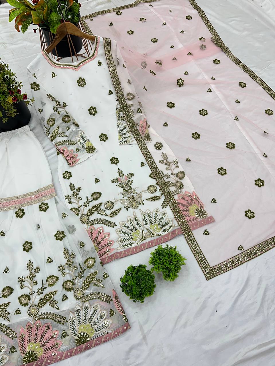 White georgette sharara suit for wedding