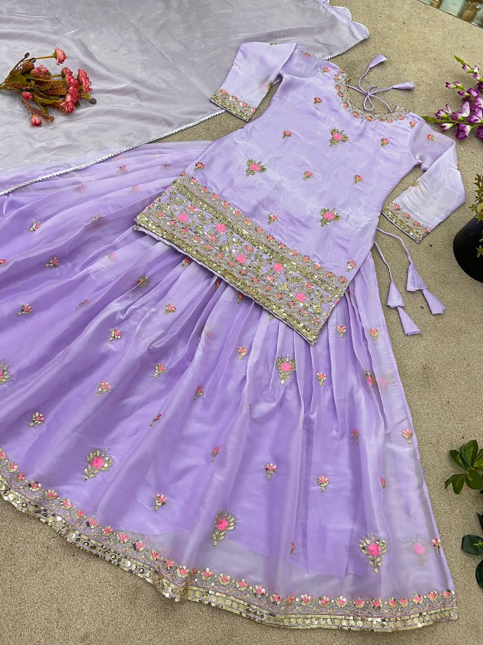 Lavender color jimmy choo silk lehenga top for party