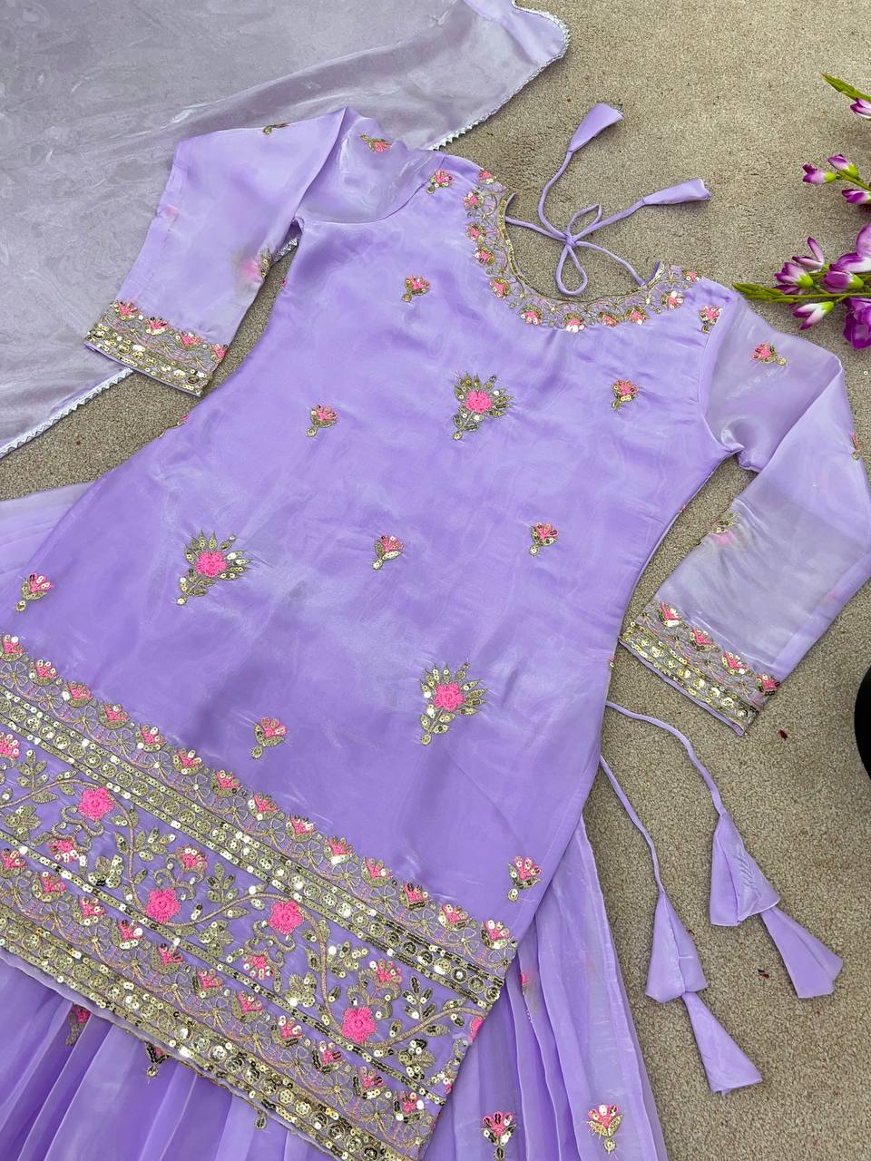 Lavender color jimmy choo silk lehenga top with price