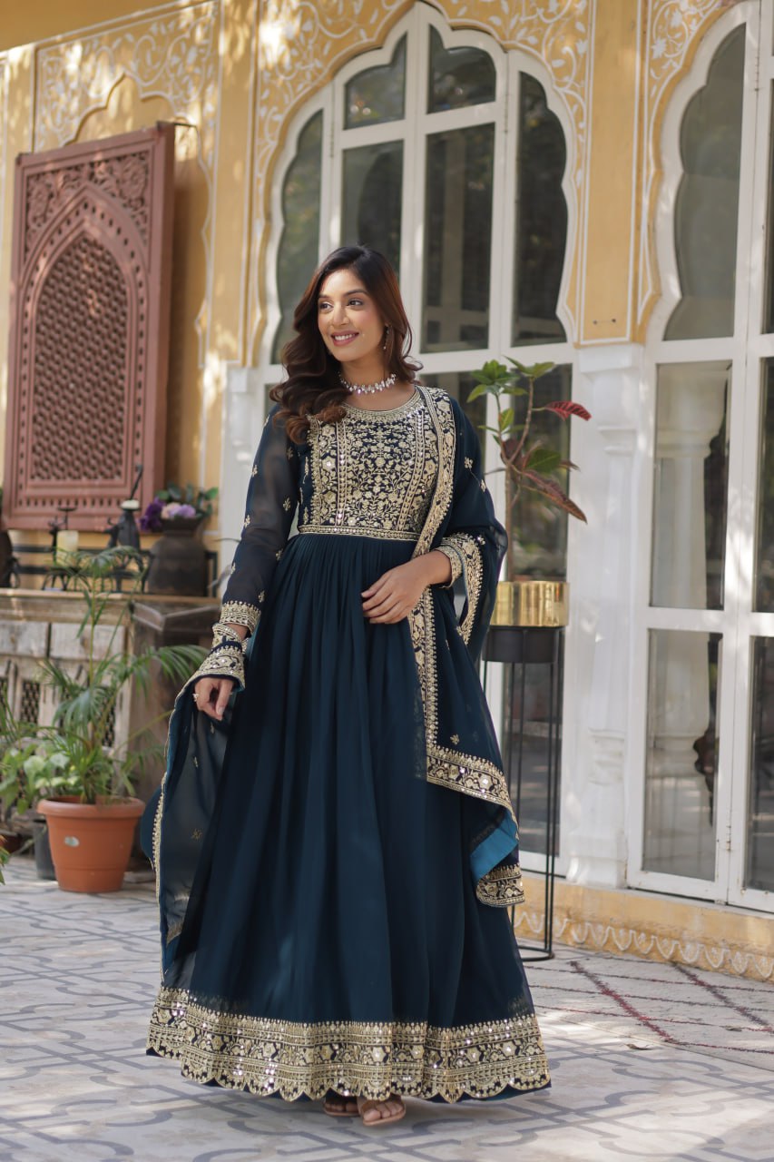 Rama color faux blooming gown online shopping