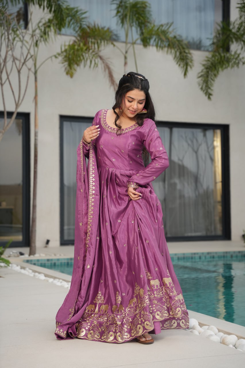 Onion color faux blooming gown for party