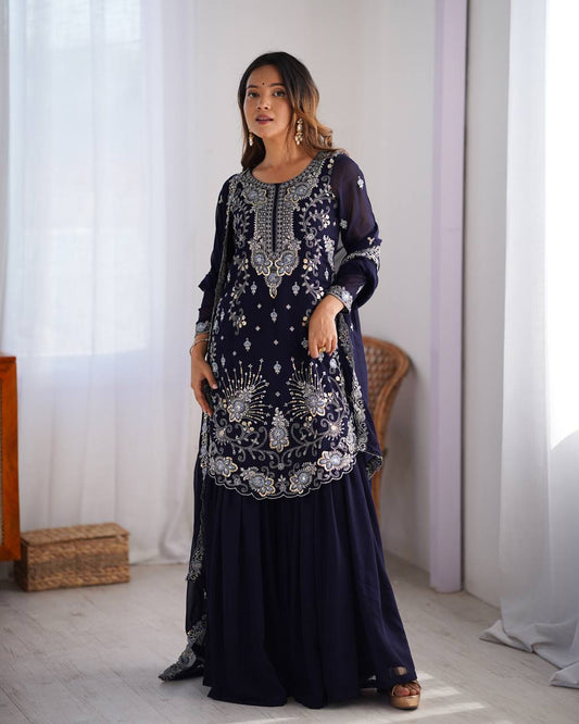 Navy Blue Color Georgette Designer Wedding Plazzo Suit