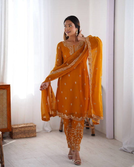 Yellow color georgette salwar kameez with dupatta price