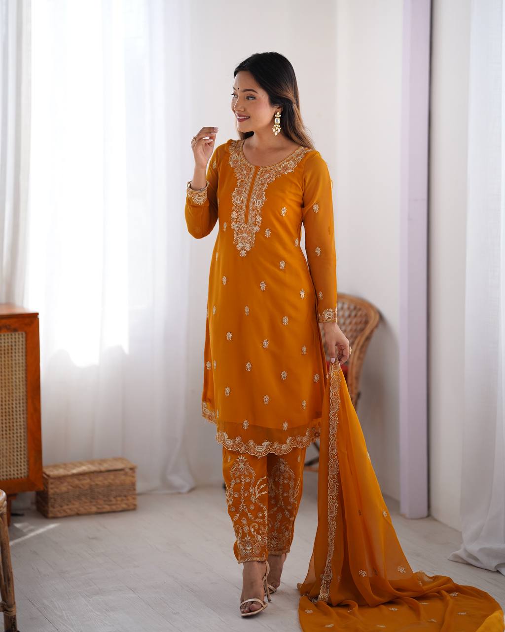 Yellow color georgette salwar suit with price