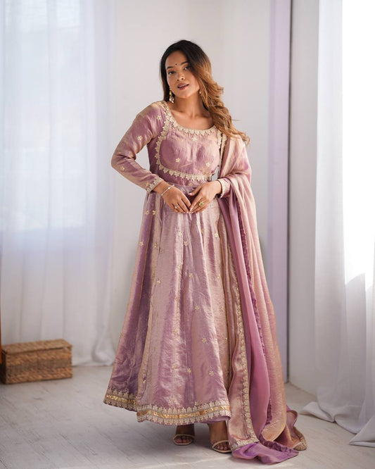 Pink color fandy silk gown with dupatta online
