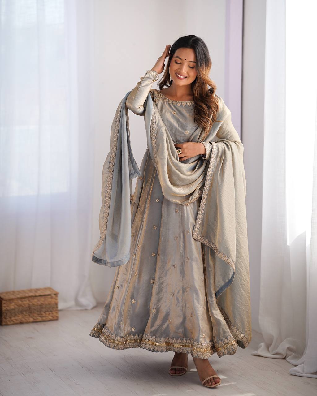 Grey color fandy silk gown for women