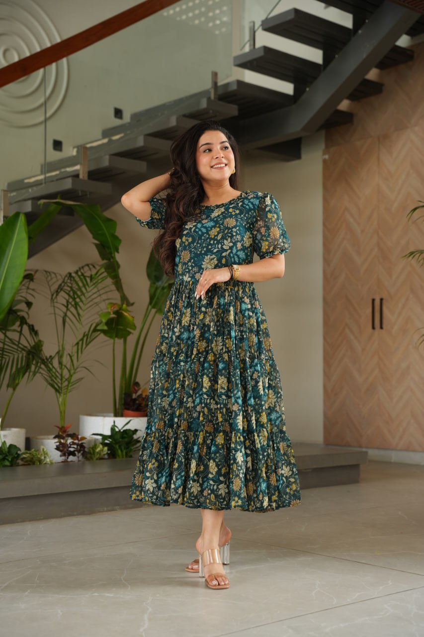 Green color georgette gown with price
