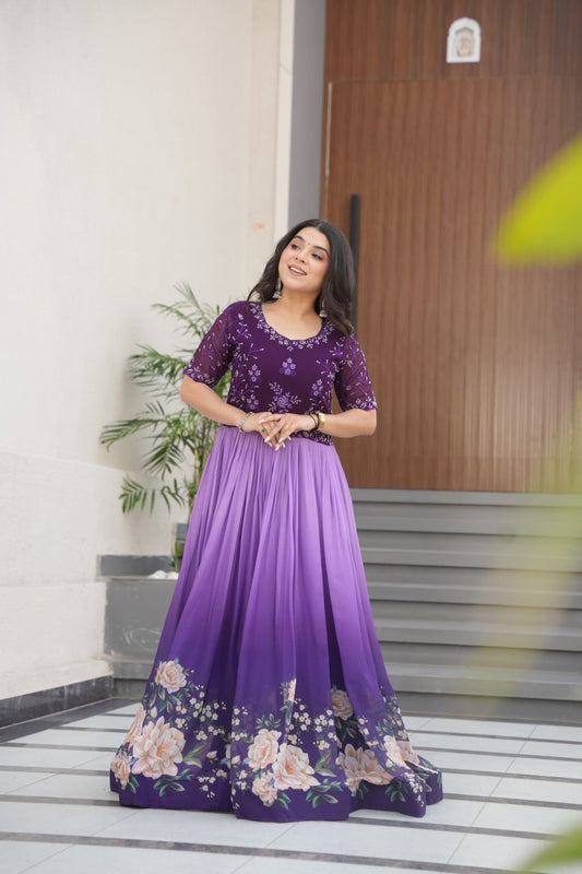 Purple faux blooming gown with price