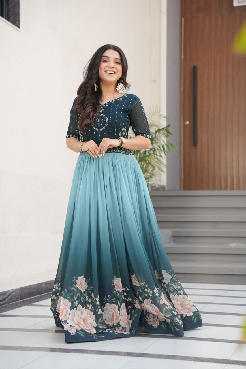 Rama color faux blooming gown with online shopping