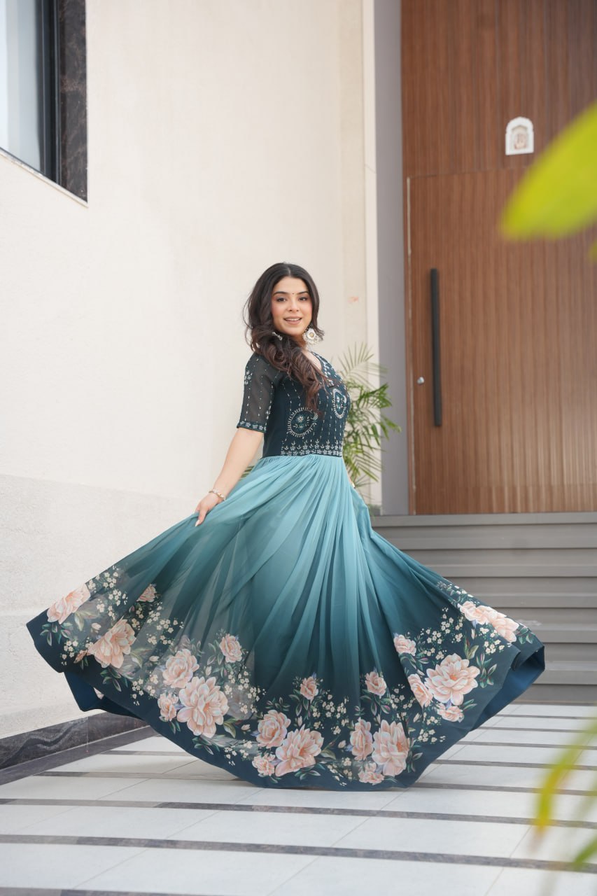Rama color faux blooming gown with images