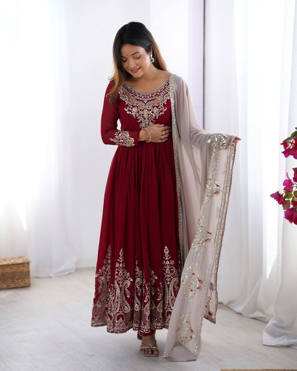Pink color georgette gown with dupatta price