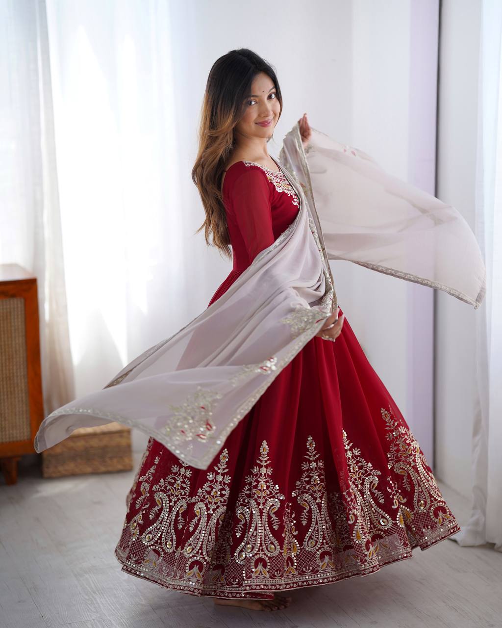 Pink color georgette gown with dupatta