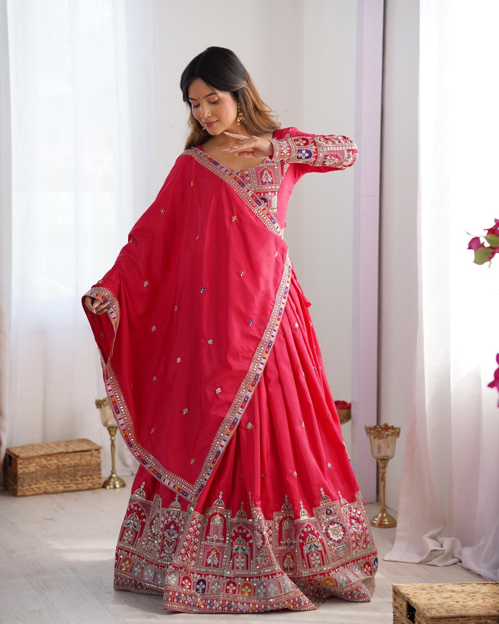 Pink color crepe silk saree for women