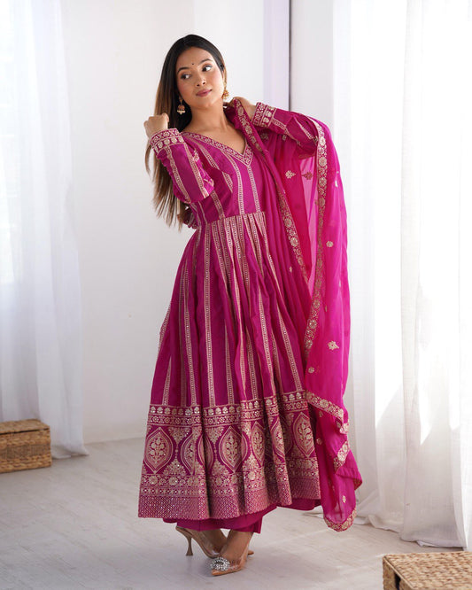 Pink color georgette gown for wedding