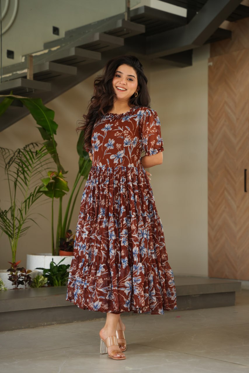 Rust color georgette gown with online shopping