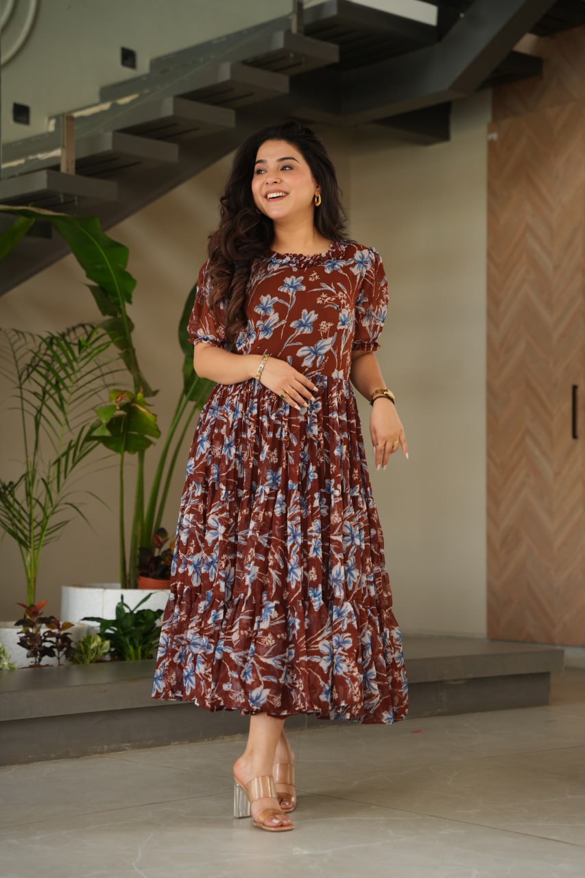Rust color georgette gown with price