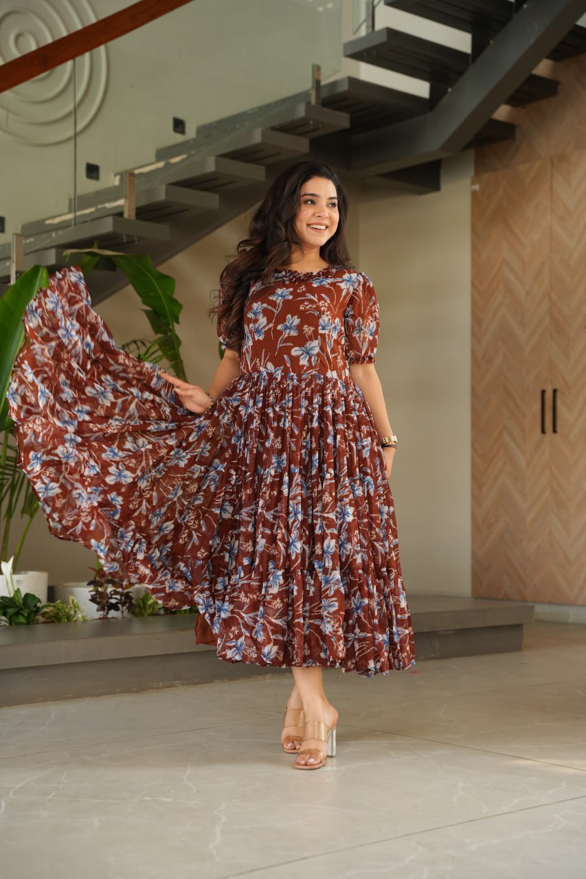 Rust color georgette gown with price
