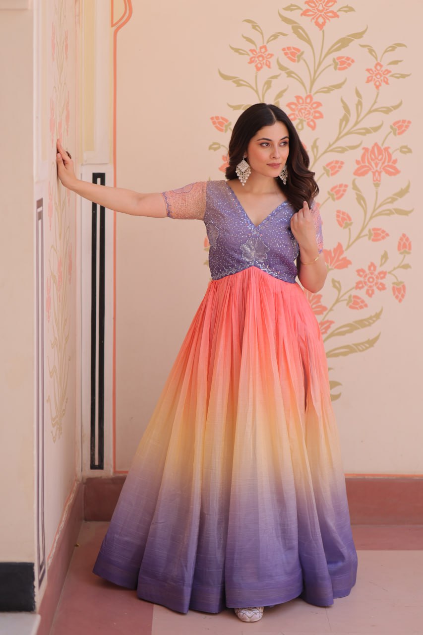Multi color gold crush gown