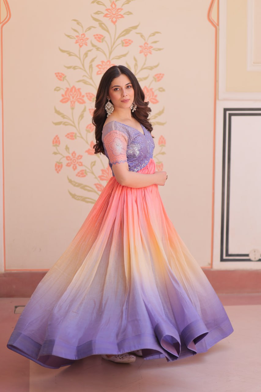 Multi color gold crush gown with online shopping