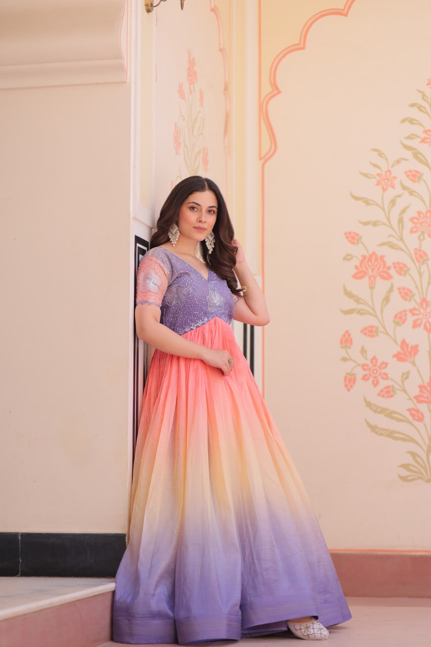 Multi color gold crush gown with price