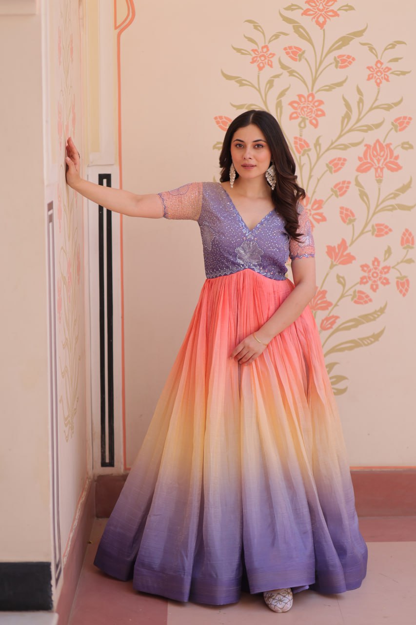 Multi color gold crush gown for women