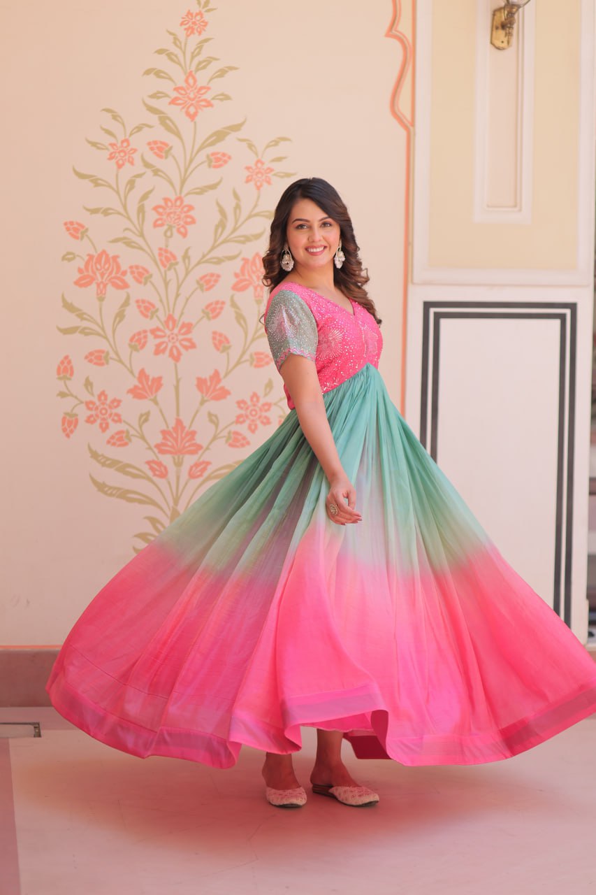 Multi color gold crush gown with online
