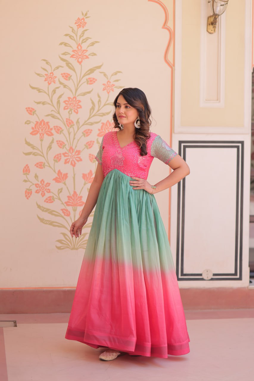 Multi color gold crush gown for women