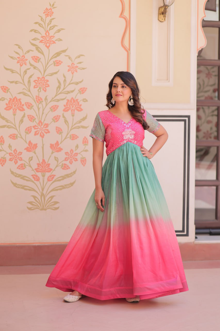 Multi color gold crush gown with price