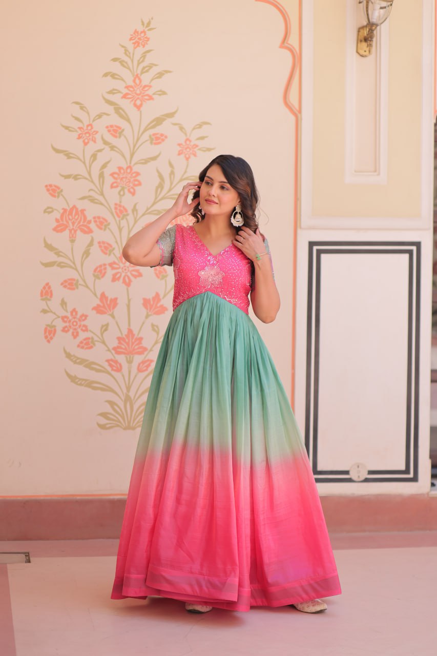 Multi color gold crush gown for wedding