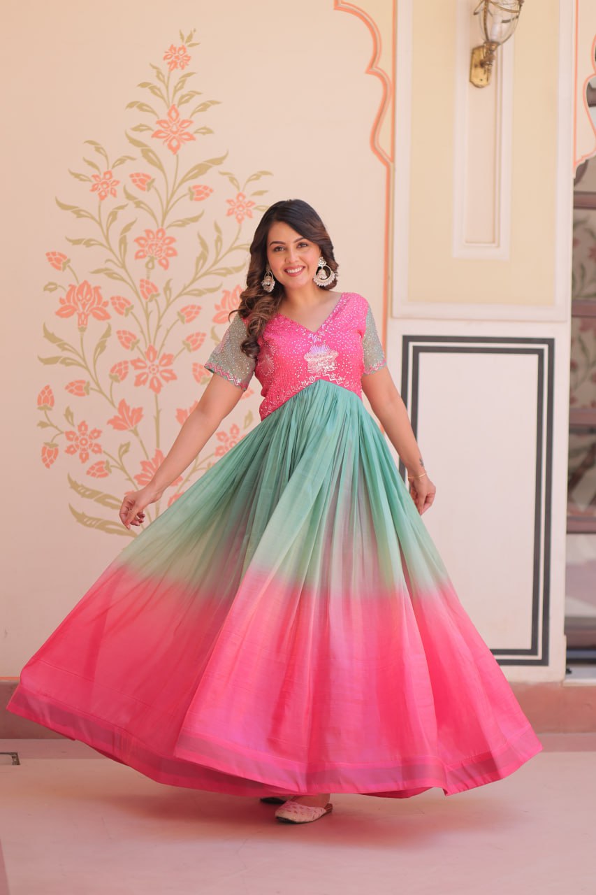 Multi color gold crush gown for party wear
