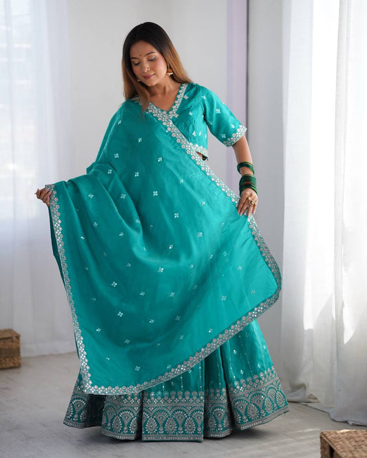 Rama color shimmer silk lehenga choli price